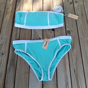 New Women's Kona Sol Turquoise Two Piece Bikini Bathing Suit Size X 14W Aqua